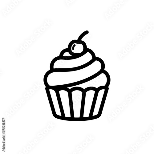 Stylish cupcake with cherry topping in minimal monochrome style