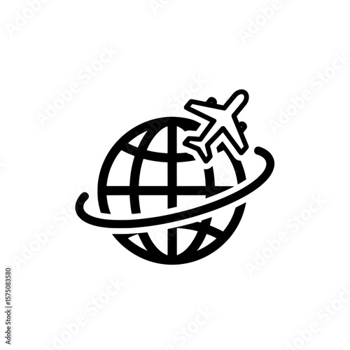 Airplane flying around a globe representing global travel and connectivity