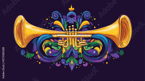 Vibrant Mardi Gras Trumpet Vector Design for Festive Celebrations