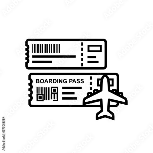 Airport boarding pass tickets with airplane symbol