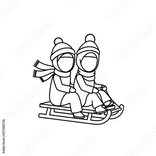 Children enjoying a snowy day on a sled