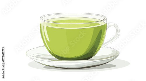 Elegant Matcha Tea in Glass Cup Vector Illustration