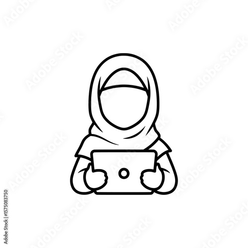 Woman in hijab using tablet for communication and information gathering
