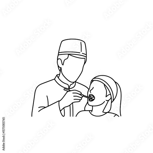 Doctor performing an oral checkup with patient in a clinical setting