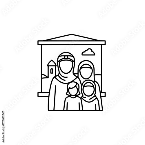 Family portrait in front of a cultural landmark