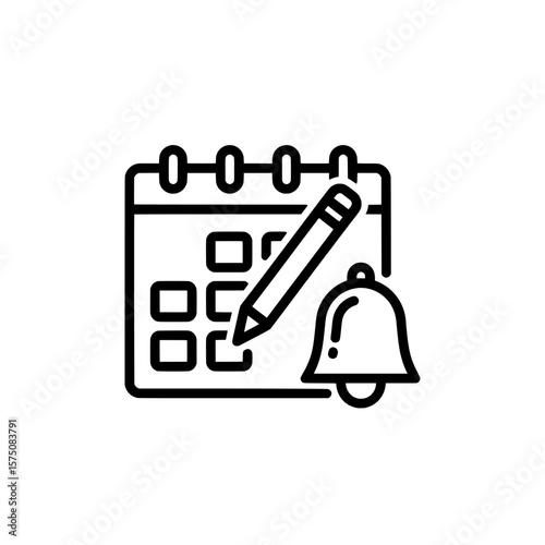 Calendar with pen and alarm bell for scheduling reminders or planning events
