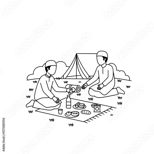 Couple enjoying picnic in nature with food and drinks