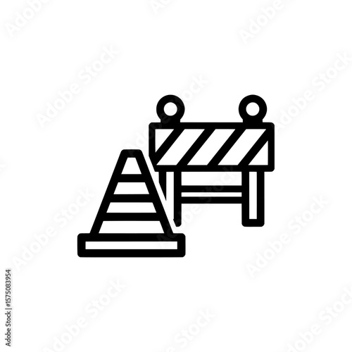 Construction barrier and traffic cone on a black background