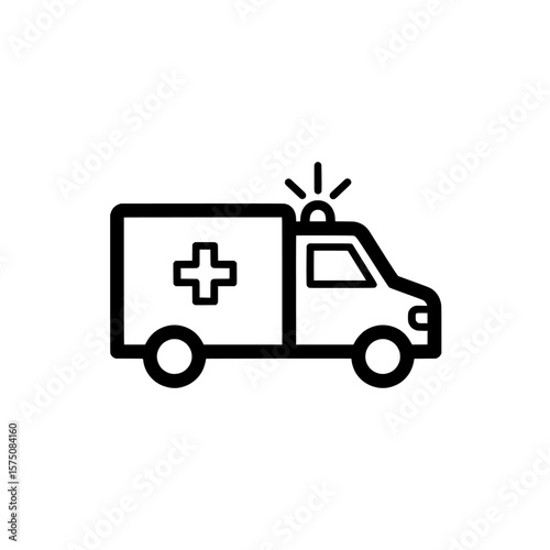 Ambulance vehicle with emergency light and medical cross symbol