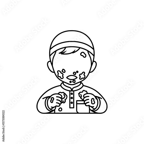 Child enjoying dessert with messy face and hands