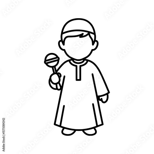 Boy holding a lollipop wearing traditional clothing