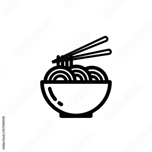 Bowl of noodles with chopsticks for culinary and restaurant themes