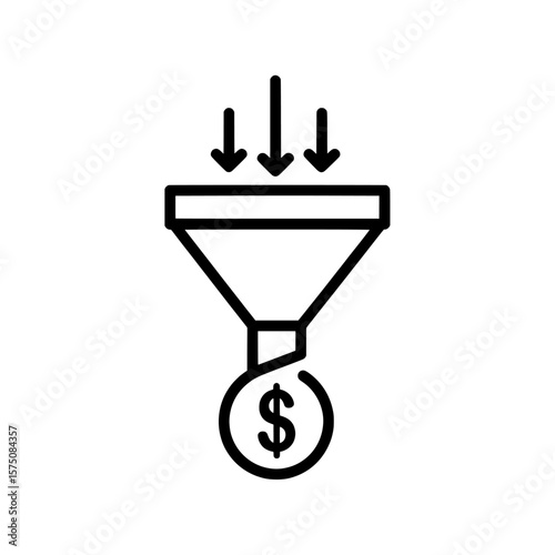Money funnel concept with arrows and dollar sign for finance and marketing