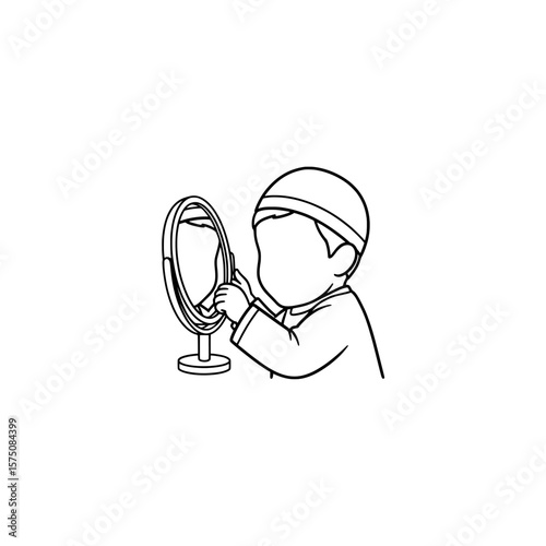Child looking in mirror exploring reflection and identity