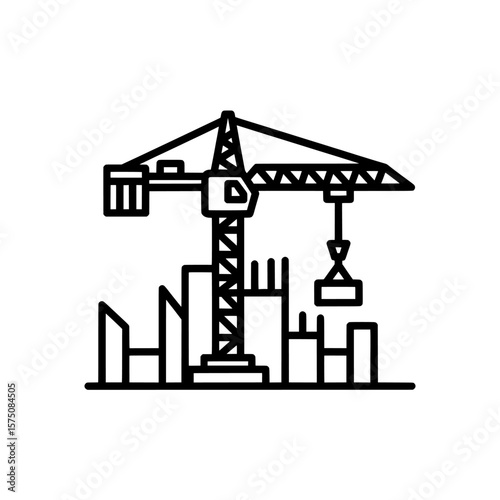Construction crane lifting materials at a building site