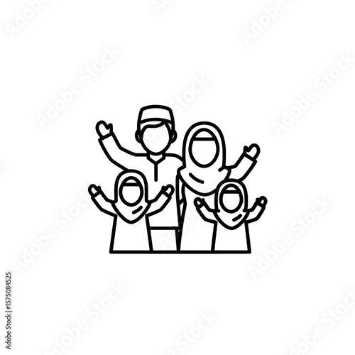 Joyful family celebrating together with raised arms
