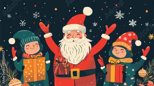 Vibrant Merry Christmas Card Design in Flat Vector Style