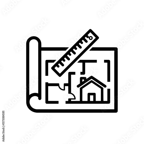 Blueprint showing house plans with ruler and construction details