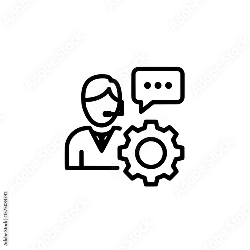 Customer support agent with gear icon for service assistance