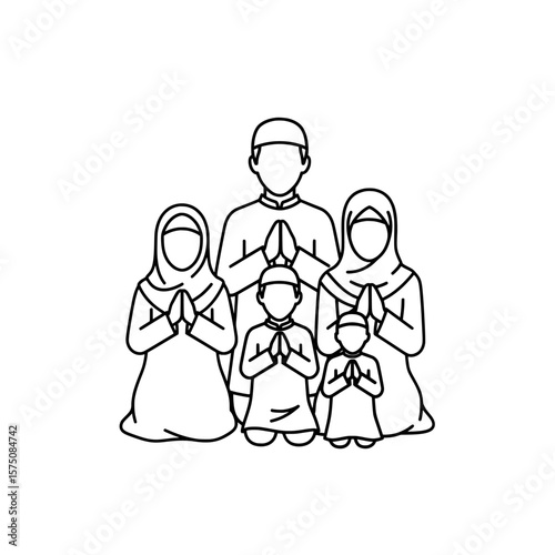 Family praying together in traditional attire