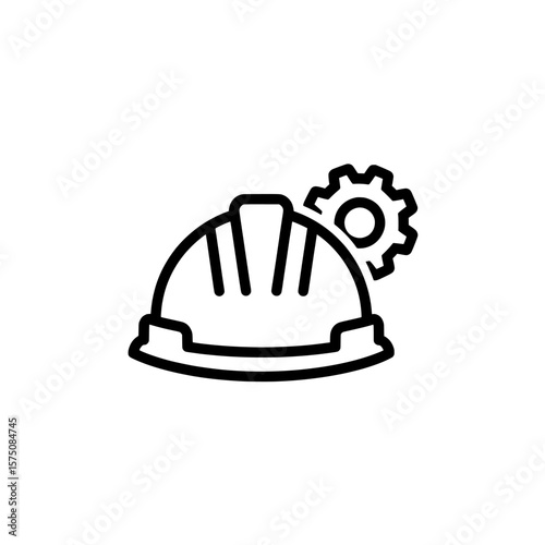 Hard hat with gear symbol representing construction safety and engineering