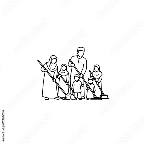 Family working together to clean their home environment during a community activity