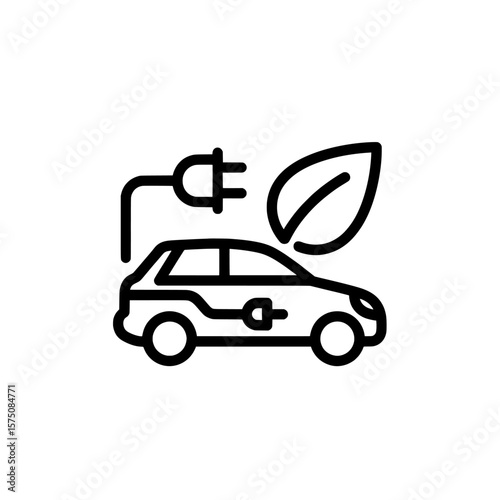 Electric car with leaf and plug symbol for eco-friendly transportation