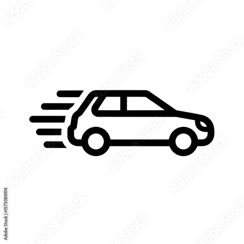 Car in motion symbol with dynamic speed lines for transport concept