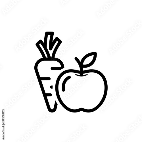 Minimal outline of carrot and apple for healthy food concept