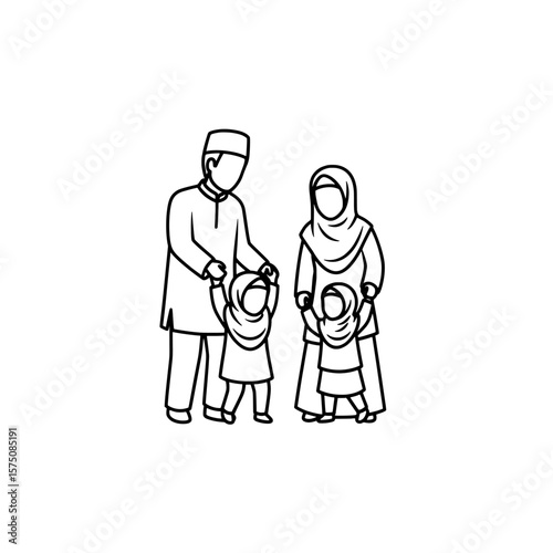 Family holding hands together with children in traditional attire