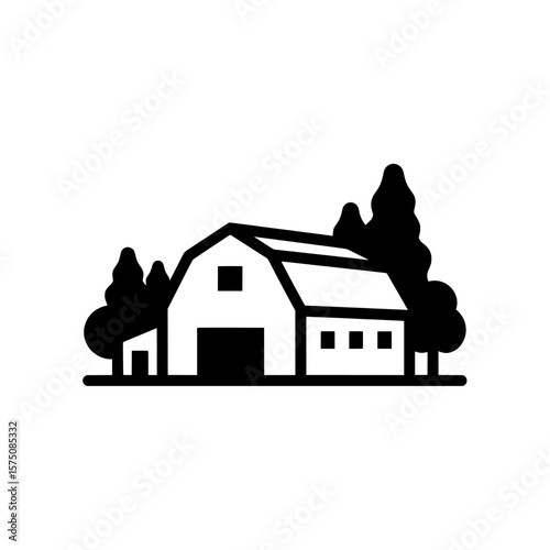 Farmhouse with trees in a rural landscape for agricultural themes