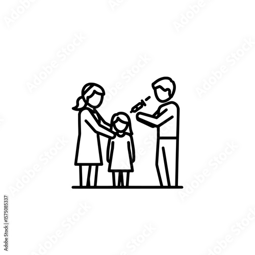 Family healthcare visit with doctor examining child in clinic setting