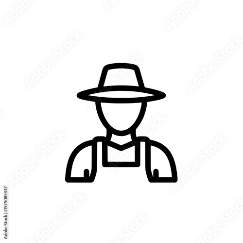 Farmer character wearing a hat and overalls with a minimalistic style