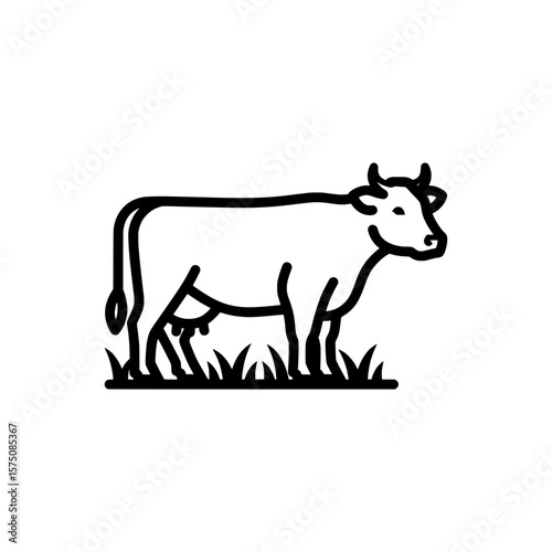 Cow standing on grass in a simple outline style
