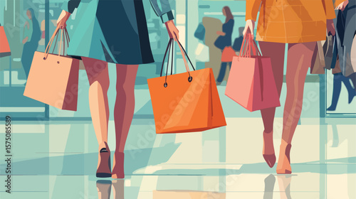 Stylish Women Shopping with Luxury Leather Purses - Fashion Concept