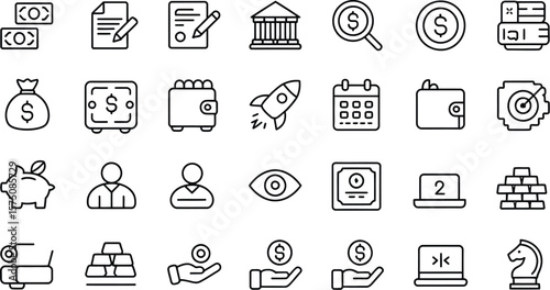 Wallpaper Mural A collection of financial and business related icons in a line art style design Torontodigital.ca
