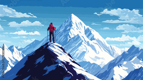 Solo Explorer Searching Mountain Peak Adventure Hiking Journey