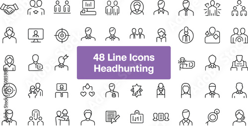 Wallpaper Mural A collection of forty eight line icons representing headhunting and recruitment themes Torontodigital.ca