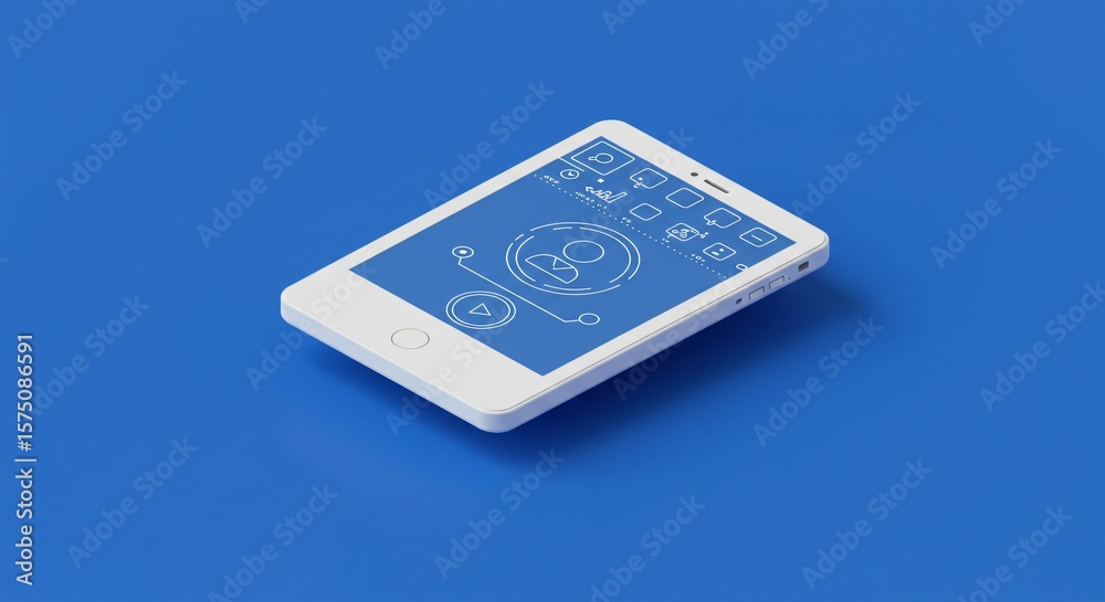 a white phone with a blue screen on a blue background a white phone with a blue screen on a blue background