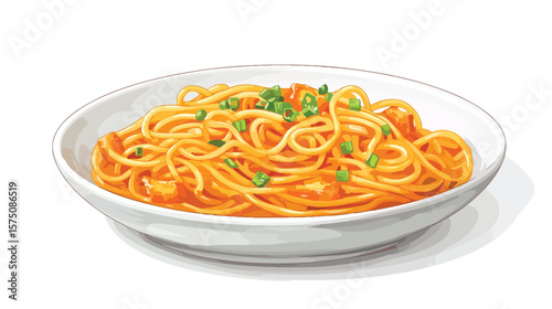 Delicious Noodles with Sauce in a Bowl - Handwritten Label