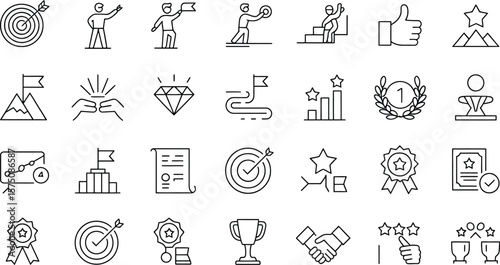 Wallpaper Mural A collection of line art icons representing success, achievement, and goals set Torontodigital.ca