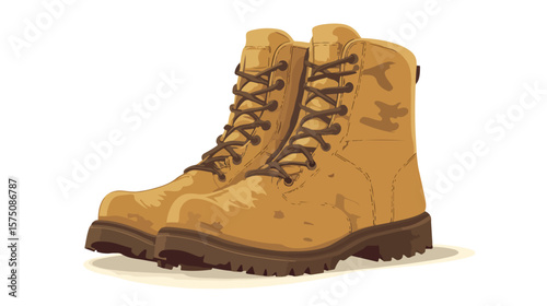 Vintage Army Boots Flat Vector Illustration Centered
