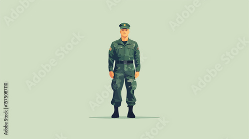 Military Uniform Soldier Standing Strong in Solo Portrait