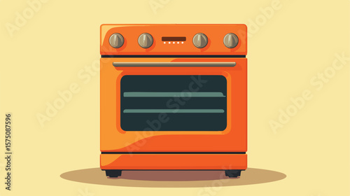 Modern Orange Oven Kitchen Design Vector Illustration