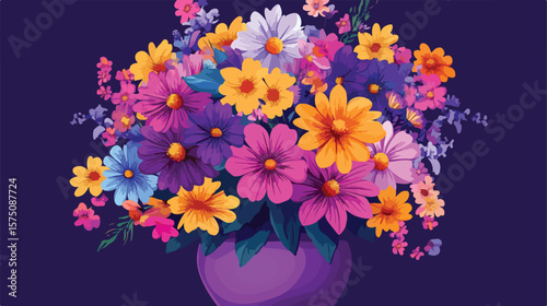 Exquisite Multi-Colored Floral Bouquet in Purple Vase