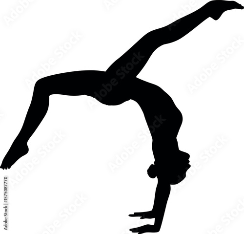 Female Gymnast Silhouette in Dynamic Mid-Air Pose – Vector Icon for Sports and Fitness