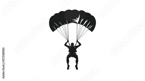 Black and White Parachutist Flat Vector Icon for Design