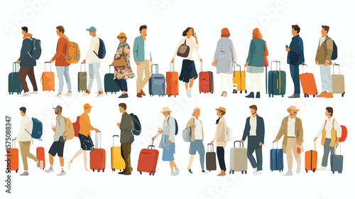 Diverse Group of Passengers Traveling Through Airport Terminal
