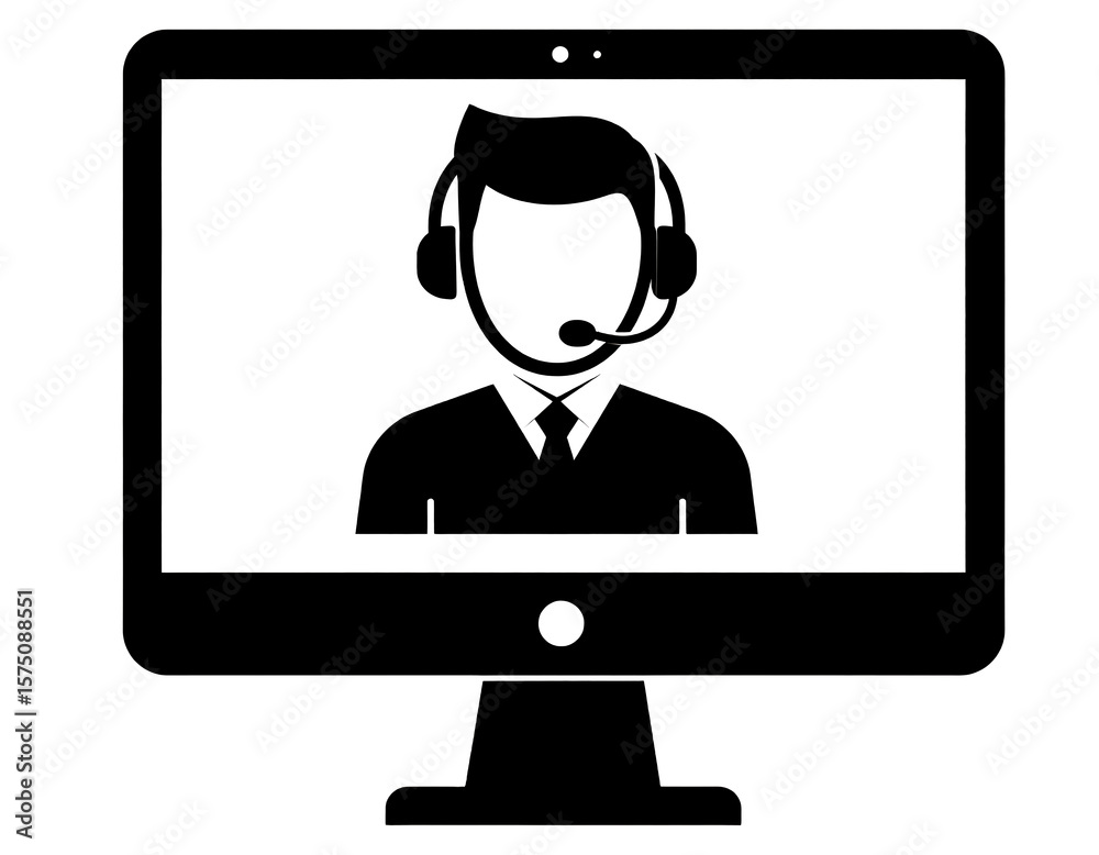 Online support icon. Customer service agent with computer Online support icon. Customer service agent with computer