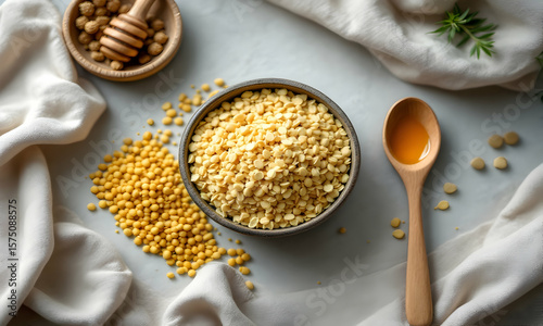 Yellow legumes in bowls